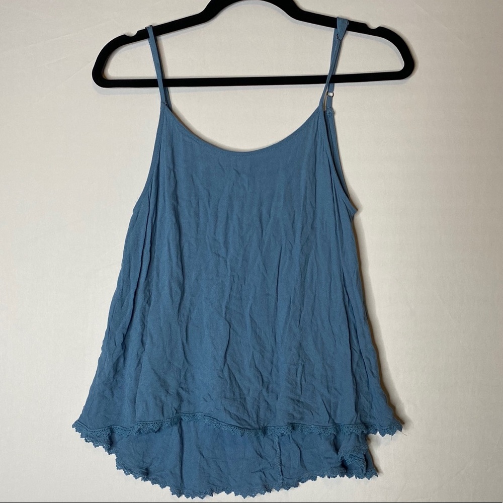 Blue Spaghetti Strap Basic Tank Top Strappy Back